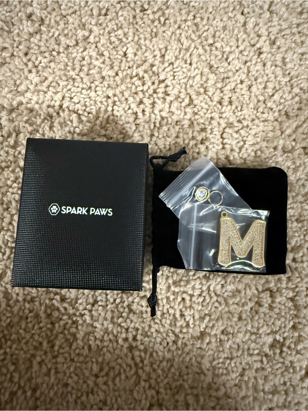 Spark Paws Gold Glitter Letter M Pet ID Tag